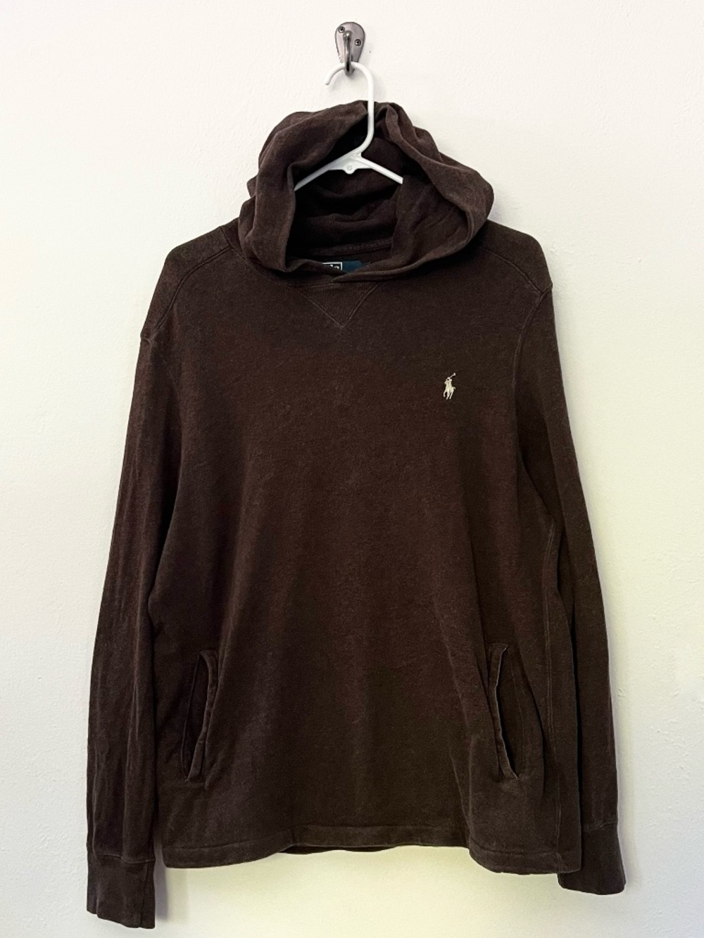Vintage 90s Polo Ralph Lauren Brown Hoodie Elbow Patch L